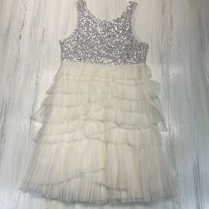 💚5/$25 MM Couture by Miss Me Sequins & Tulle Cocktail Dress Silver and White Sz